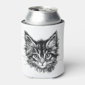 Zwart-wit kitten gezicht blikjeskoeler (Blikje Voorkant)