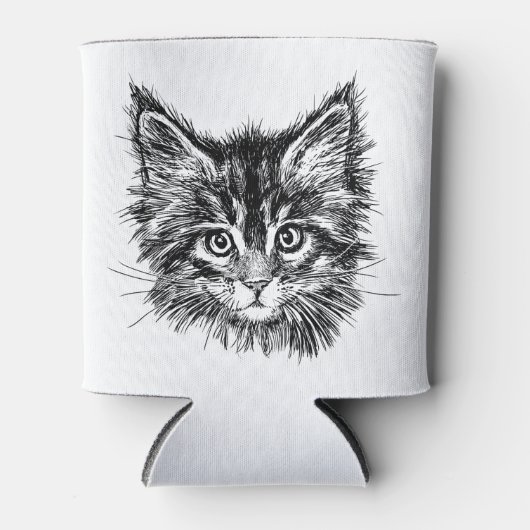 Zwart-wit kitten gezicht blikjeskoeler (Voorkant)