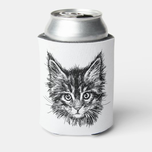 Zwart-wit kitten gezicht blikjeskoeler (Blikje Achterkant)
