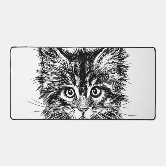 Zwart-wit kitten gezicht bureaumat (Voorkant)