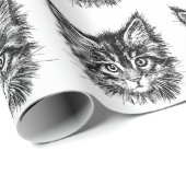Zwart-wit kitten gezicht cadeaupapier (Rol Hoek)