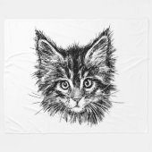 Zwart-wit kitten gezicht fleece deken (Voorkant (Horizontaal))