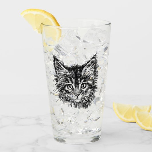 Zwart-wit kitten gezicht glas (Voorkant ijs)
