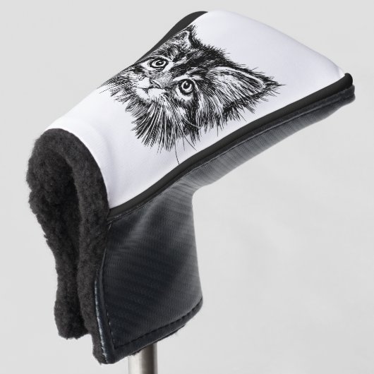 Zwart-wit kitten gezicht golfheadcover (3/4 voorkant)