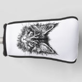 Zwart-wit kitten gezicht golfheadcover (Voorkant)