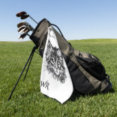 Zwart-wit kitten gezicht grappig een monogram golfhanddoek (Groen)