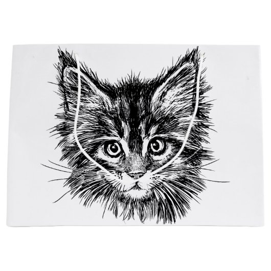 Zwart-wit kitten gezicht groot cadeauzakje (Voorkant)