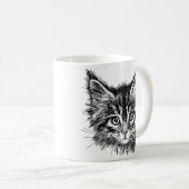 Zwart-wit kitten gezicht koffiemok (Voorkant rechts)