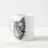Zwart-wit kitten gezicht koffiemok (Voorkant links)