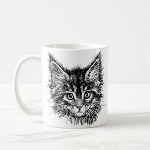 Zwart-wit kitten gezicht koffiemok