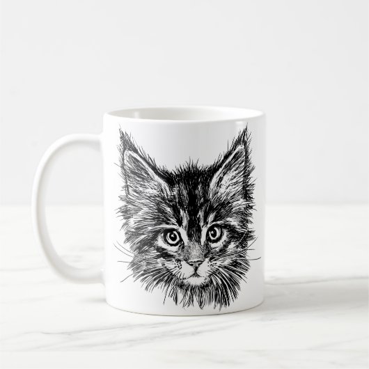 Zwart-wit kitten gezicht koffiemok (Links)