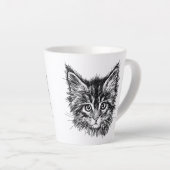 Zwart-wit kitten gezicht latte mok (Rechterhoek)