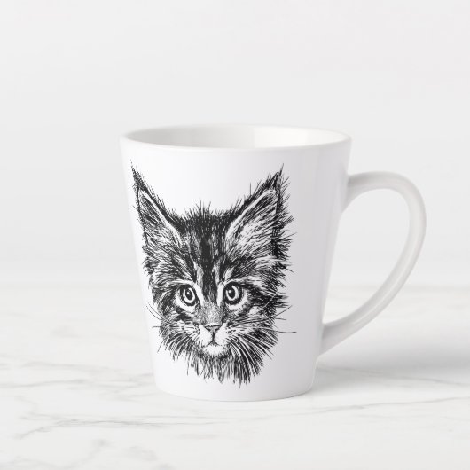 Zwart-wit kitten gezicht latte mok (Rechts)