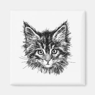 Zwart-wit kitten gezicht magneet
