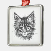 Zwart-wit kitten gezicht metalen ornament (Links)