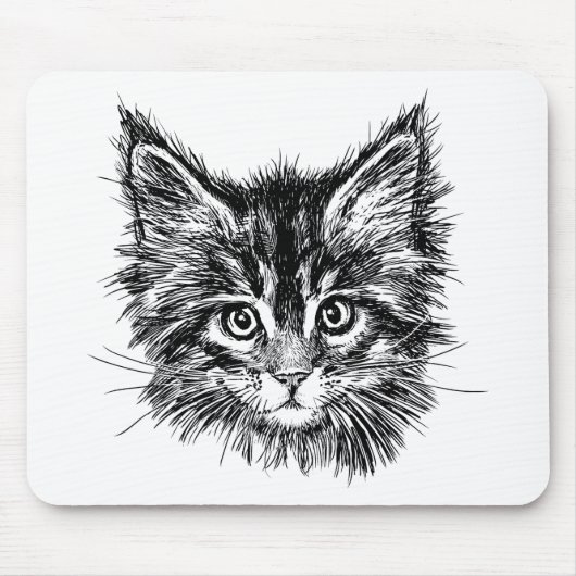 Zwart-wit kitten gezicht muismat (Voorkant)