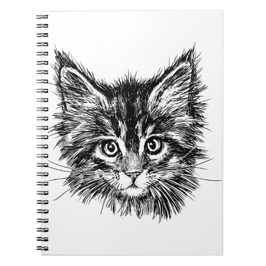 Zwart-wit kitten gezicht notitieboek (Voorkant)