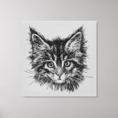 Zwart-wit kitten gezicht op grijs canvas afdruk (Voorkant)