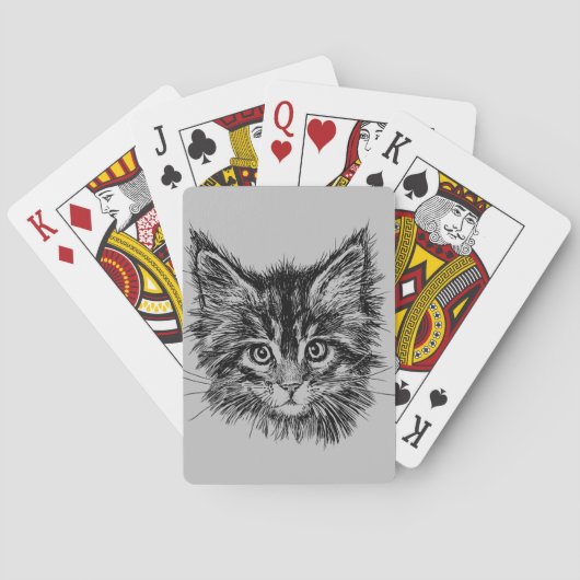 Zwart-wit kitten gezicht op grijs pokerkaarten (Achterkant)