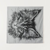 Zwart-wit kitten gezicht op grijs wandkleed (Voorkant (horizontaal))