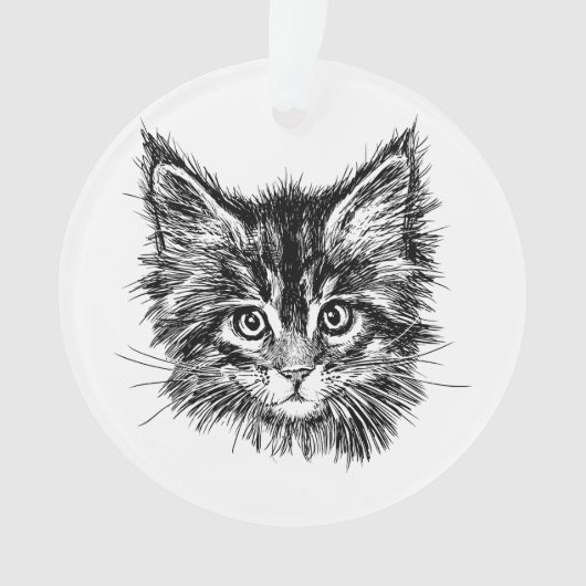 Zwart-wit kitten gezicht ornament (voorkant)