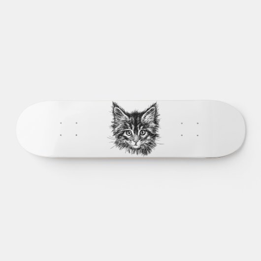 Zwart-wit kitten gezicht persoonlijk skateboard (Horizontaal)
