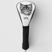 Zwart-wit kitten gezicht persoonlijke monogram golfheadcover (Voorkant)