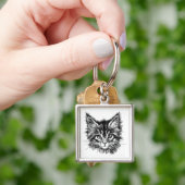 Zwart-wit kitten gezicht sleutelhanger (Hand)