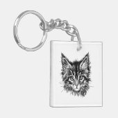 Zwart-wit kitten gezicht sleutelhanger (Voorkant Links)