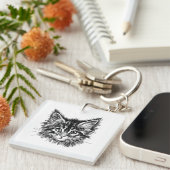 Zwart-wit kitten gezicht sleutelhanger (Voorkant Rechts)