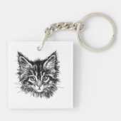 Zwart-wit kitten gezicht sleutelhanger (Achterkant)