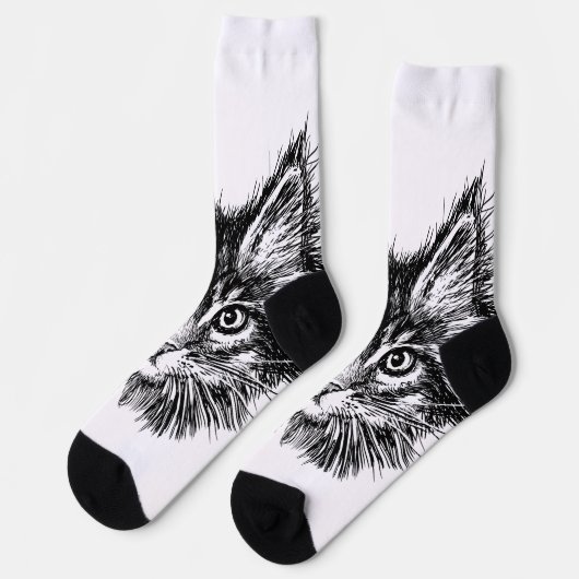 Zwart-wit kitten gezicht sokken (Links)