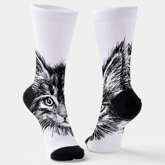 Zwart-wit kitten gezicht sokken (Gebogen)