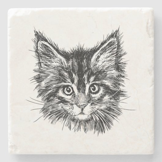 Zwart-wit kitten gezicht stenen onderzetter (Voorkant)