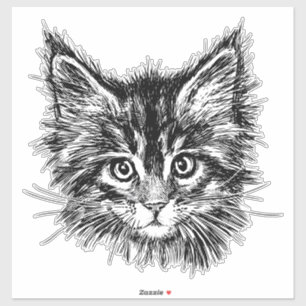 Zwart-wit kitten gezicht sticker