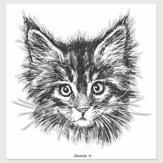 Zwart-wit kitten gezicht sticker (Vel)