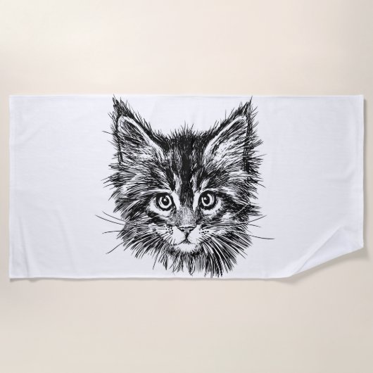Zwart-wit kitten gezicht strandlaken (Voorkant)