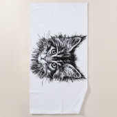 Zwart-wit kitten gezicht strandlaken (Voorkant)