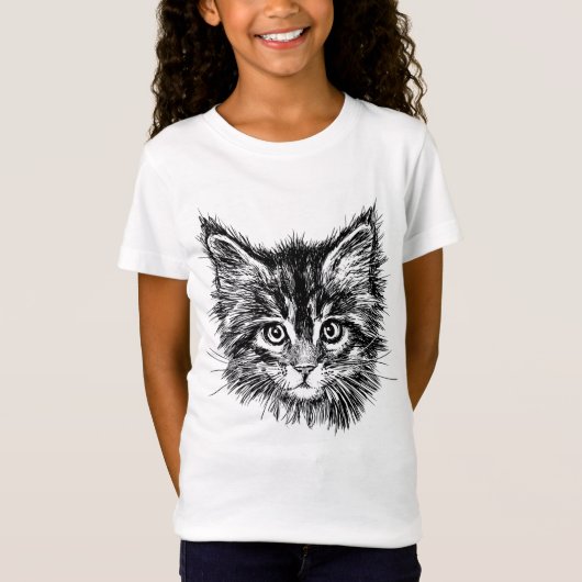 Zwart-wit kitten gezicht t-shirt (Voorkant)