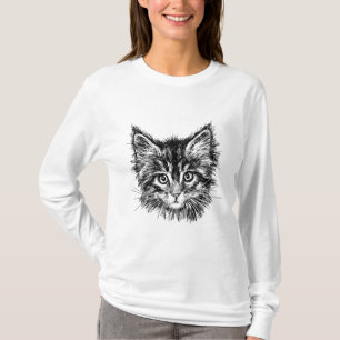 Zwart-wit kitten gezicht t-shirt