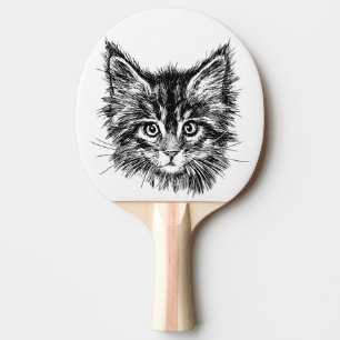 Zwart-wit kitten gezicht tafeltennisbatje