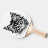 Zwart-wit kitten gezicht tafeltennisbatje (Zijkant)