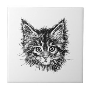 Zwart-wit kitten gezicht tegeltje
