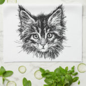 Zwart-wit kitten gezicht theedoek (Gevouwen)