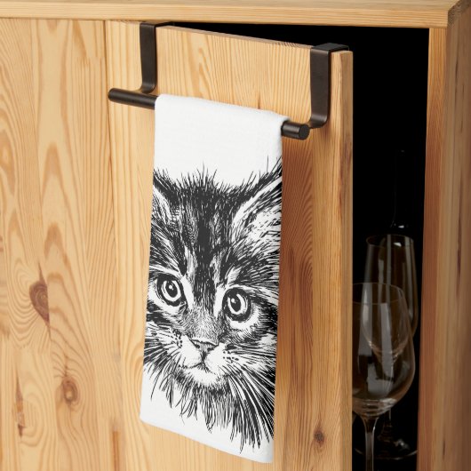 Zwart-wit kitten gezicht theedoek (Derde Gevouwen)