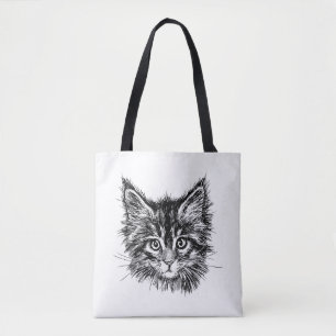 Zwart-wit kitten gezicht tote bag