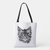 Zwart-wit kitten gezicht tote bag (Achterkant)