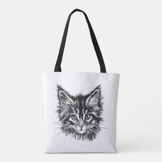 Zwart-wit kitten gezicht tote bag (Achterkant)