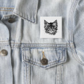 Zwart-wit kitten gezicht vierkante button 5,1 cm (In situ)