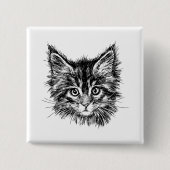 Zwart-wit kitten gezicht vierkante button 5,1 cm (Voorkant)